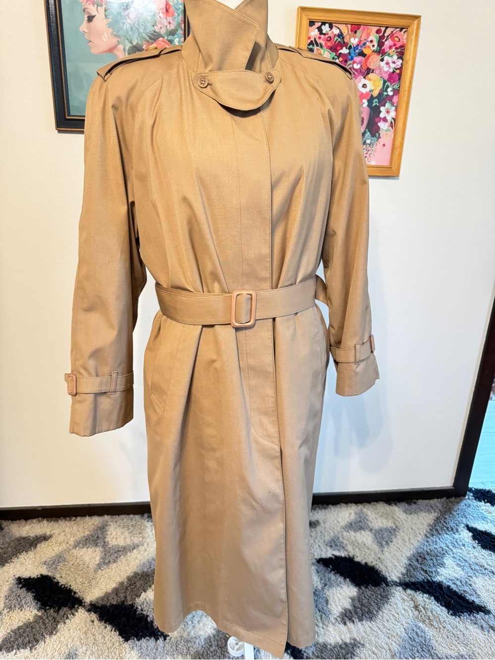 London Fog Classic Tan Trench Coat with High Stand Collar